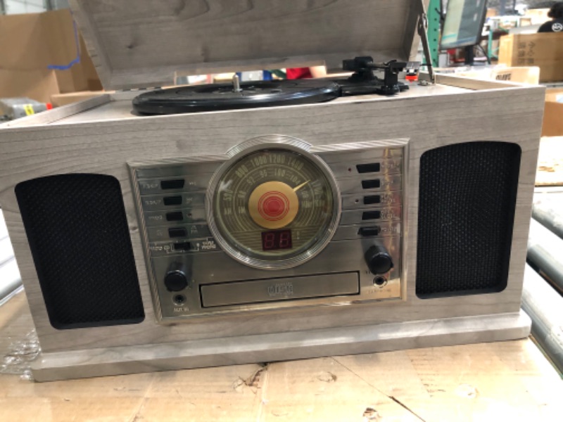 Photo 3 of *PARTS ONLY, NO REFUNDS OR RETURNS, DOES NOT POWER ON* Crosley CR7011A-GY McQueen Entertainment Center with Bluetooth, AM/FM Radio, CD Player, Cassette Deck, and Aux-in, Gray