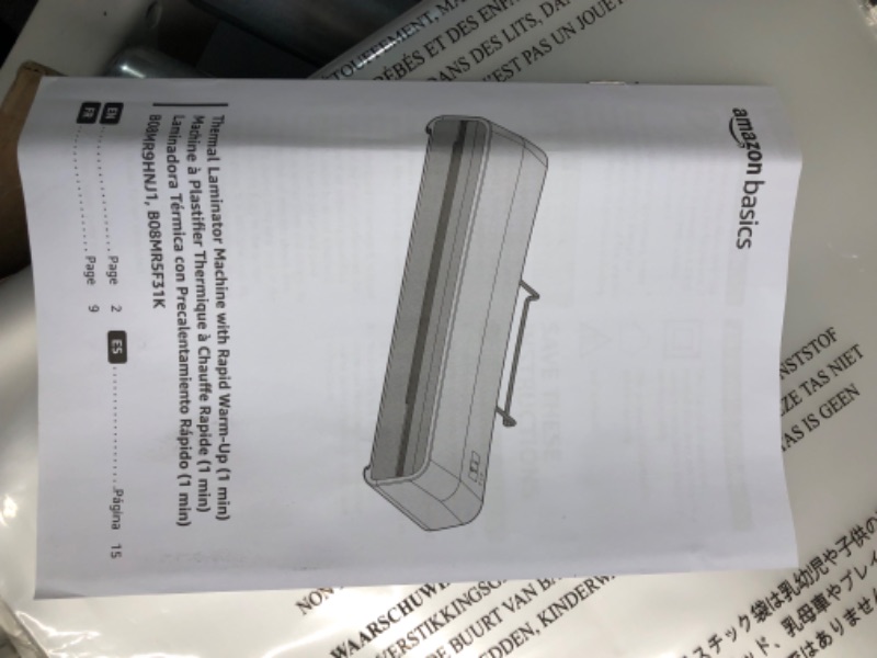 Photo 1 of Amazon Basics 12-Inch Thermal Laminator Machine with Rapid Warm-Up (1 min), 20 Assorted Laminating Pouches Included, White
