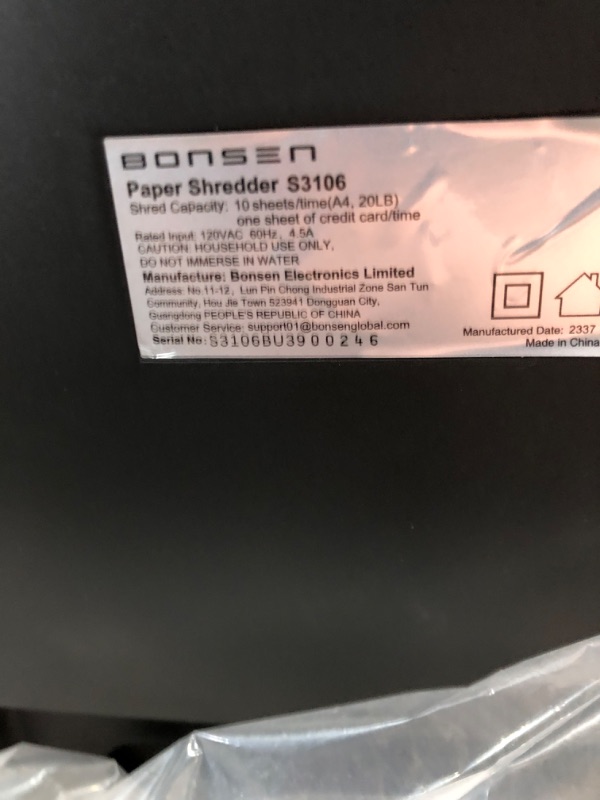 Photo 3 of BONSEN 10-Sheet Super Micro-Cut Paper Shredder, 5.3 Gallons Pullout Basket (S3106) 10-sheet Micro Cut