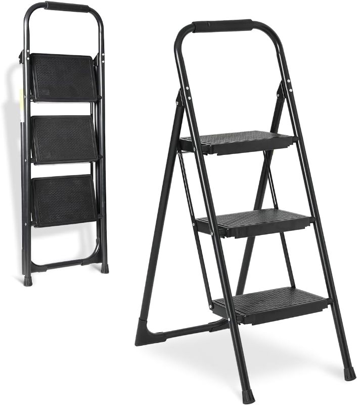 Photo 1 of Double Elite Step Ladder 3 Step Folding with Handgrip, Heavy Duty 440Lbs 