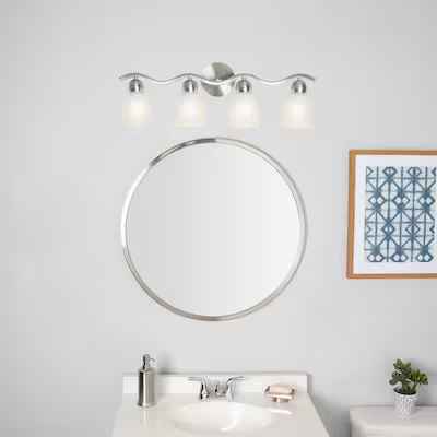 Photo 1 of ***ITEM HAS 1 BROKEN GLASS COVER FOR PARTS ONLY  ***
allen + roth Paces 25.7-in 4-Light Brushed Nickel Modern/Contemporary Vanity Light
