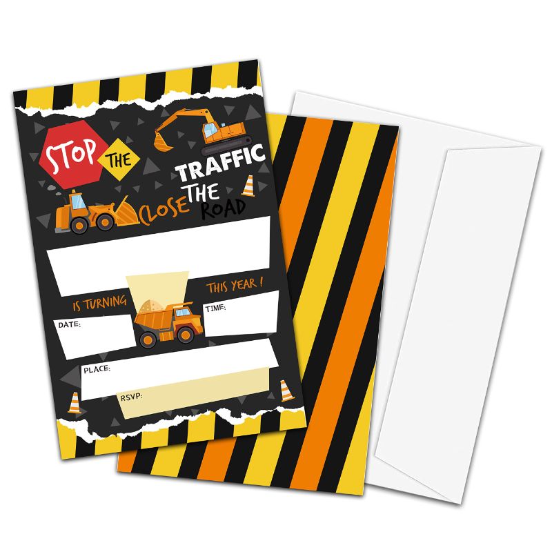 Photo 1 of ***NON-REFUNDABLE PACK OF 2***
IRYWT Construction Theme Birthday Invitations, Stop The Traffic (20-Pack)
