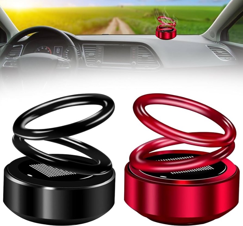 Photo 1 of 2pcs Solar Rotating Car Dashboard Decoration, Portable Autorotating Double Ring Heater