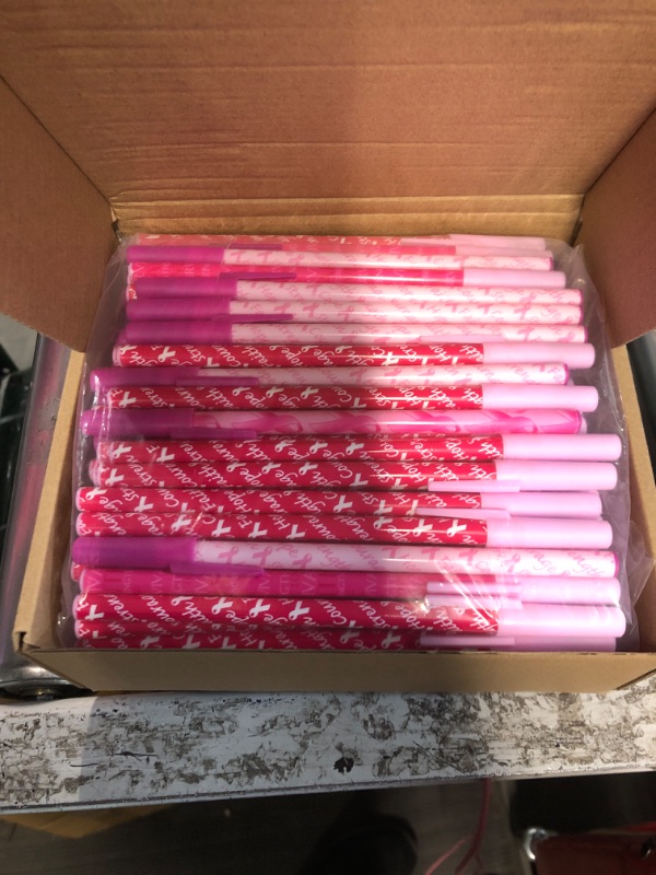 Photo 2 of 120 Pcs Breast Cancer Awareness Pens Bulk Pink Ribbon Ballpoint 