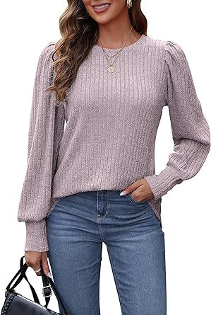 Photo 1 of MOLERANI Women's Puff Long Sleeve Tops Lightweight Crewneck Plus Size Tunic Shirts M-4XL