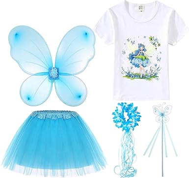 Photo 1 of Fairy Costume for Girls with Fairy Wings Wand Halloween Party Dress Up Birthday Gifts
