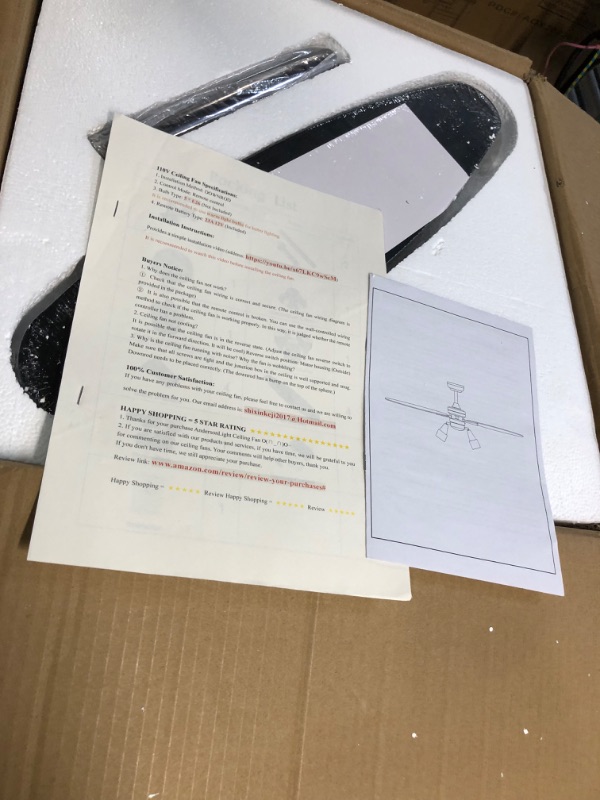 Photo 1 of 48-inch Modern Black Ceiling Fan with 5 Rotatable Lights