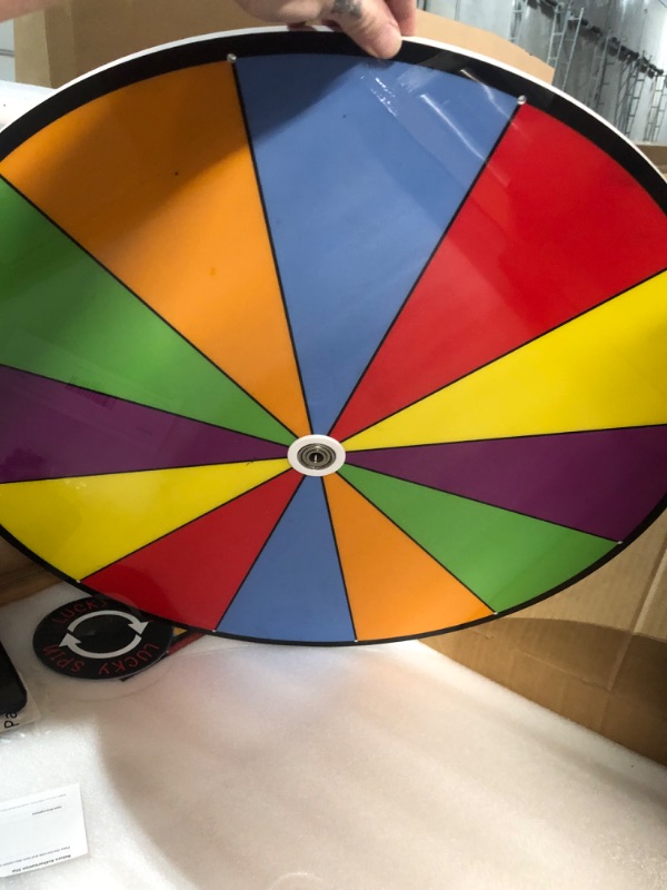 Photo 3 of 24 Inch Spinning Wheel, 12 Slots Color Prize Wheel with Gooseneck Tray, Dry Erase Marker & Eraser, Heavy Duty Spin Wheel for Tabletop or Floor, Roulette Wheel of Fortune for Carnival Game, Trade Show Colors 24inch