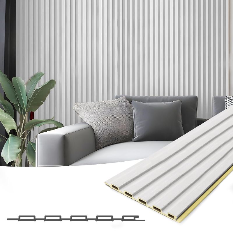 Photo 1 of 
Art3d WPC Slat Wall Panels, 16-Pack 48 x 6 Inch 3D Wall Accents for Interior Wall Decor, Living Room, Bedroom, White