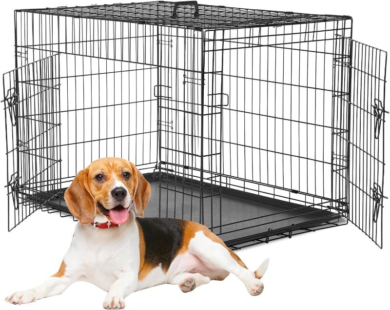 Photo 2 of 
Crate for Dogs Double Doors,Medium Foldable Pet Cage Enhanced Wire Metal Kennel with Divider Panel & Removable Tray,Portable Handle Move to...