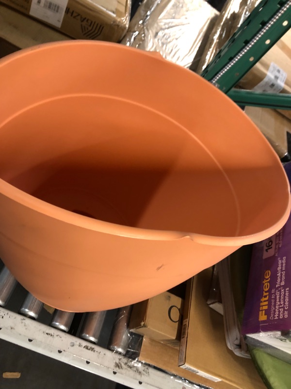 Photo 3 of Bloem Dayton Planter with Saucer: 20" - Coral - 100% Recycled Plastic Pot, Removable Saucer, Elevated Feet, for Indoor and Outdoor Use, Gardening, 16.5 Gallon Capacity Coral 20"