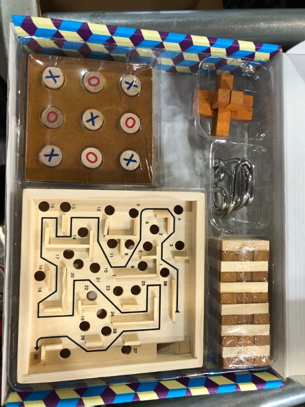 Photo 3 of 5 in 1 Board Game with Wooden Brain Teaser Puzzles