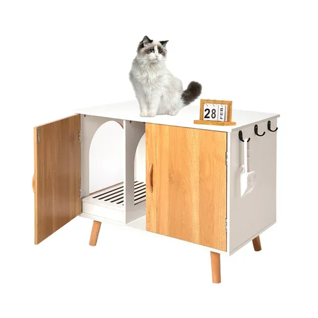 Photo 1 of ***USED - LIKELY MISSING PARTS - UNABLE TO VERIFY FUNCTIONALITY***
Maksone Hidden Large Cat Litter Box Furniture,White and Wood Litter Box Enclosure with Cat Scratcher&Deodorization, 31.5 "x 18.5" x 24.4"