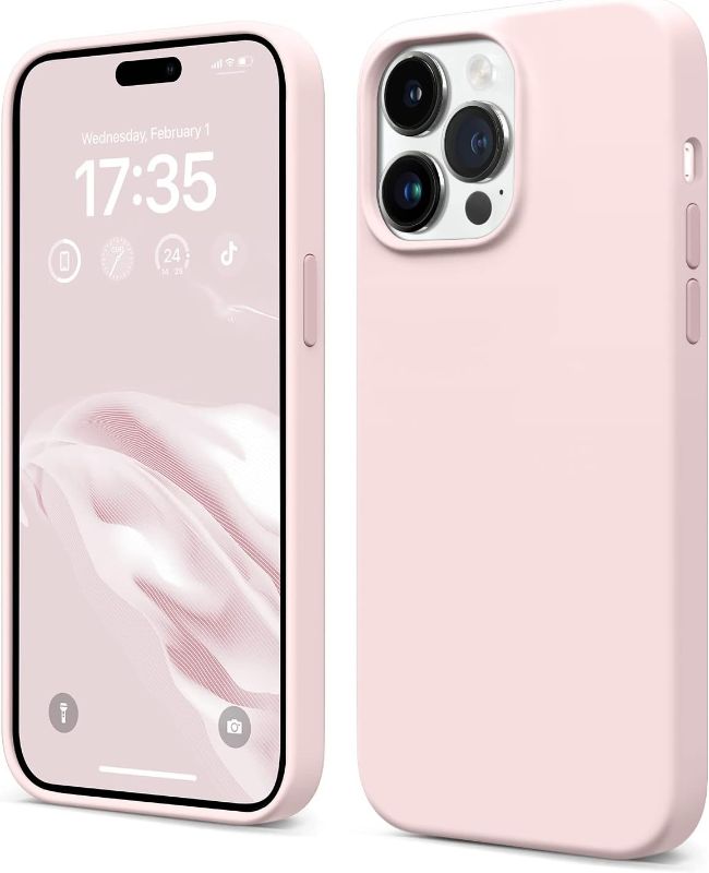 Photo 1 of AOTESIER iPhone 14 Pro case 6.1 inch,[Silicone Ultra Slim Thin Series] Soft Liquid Silicone Rubber Full-Body Protective Bumper Case - Chalk Pink
