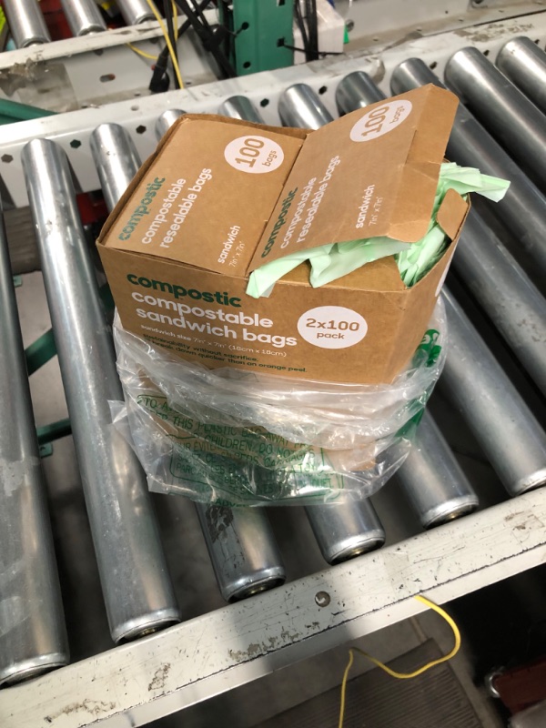 Photo 1 of Compostic - Home Compostable Resealable Sandwich Bags (7"x7") - Microwave & Freezer Safe - 100 Bags (2 Pack) - 200 Count