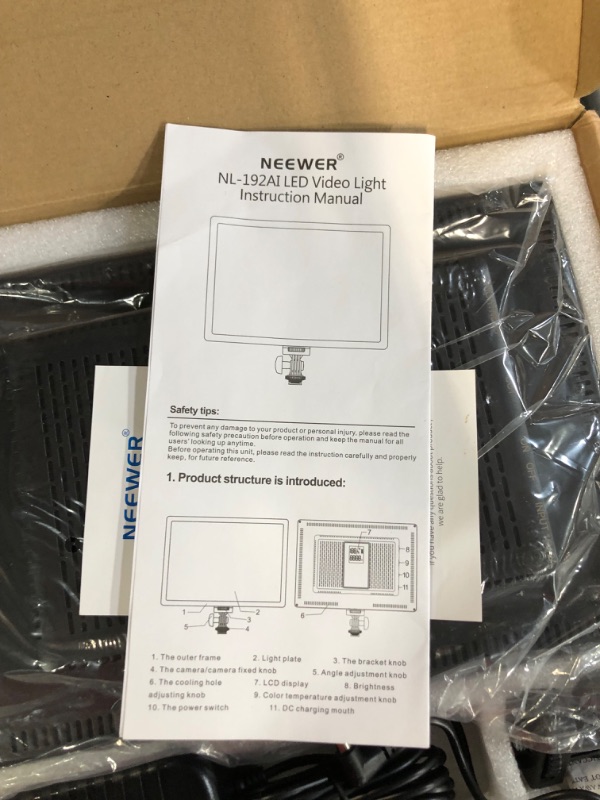 Photo 1 of Neewer Dimmable Bi-Color Ultra-Thin 192 LED Video Light Panel with LCD Display, Built-in Lithium Battery