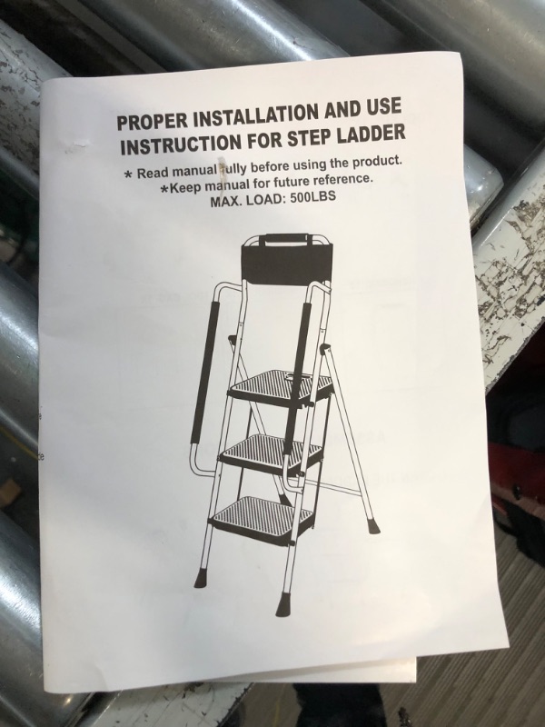 Photo 1 of HBTower 3 Step Ladder with Handrails, Folding Step Stool with Wide Anti-Slip Pedal, 500lbs Sturdy Steel Ladder