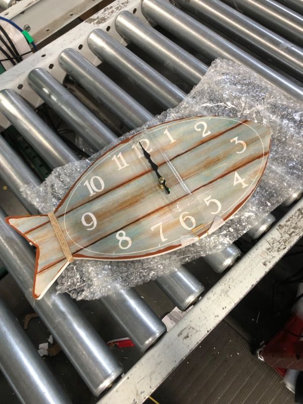 Photo 1 of GIFTAYA Wood Fish Shaped Wall Clock Ocean Sea Beach Theme 16.5"x7.9"
