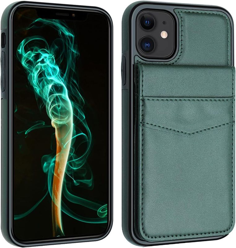 Photo 1 of LakiBeibi Phone Case for iPhone 14 Pro Dual Layer Lightweight Premium Leather Wallet Case with Card Slot, Dark Green