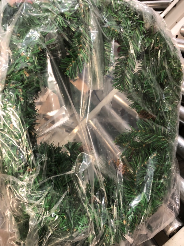 Photo 1 of  24 Inch Christmas Fiber Optic Wreath LED Wreath Decorated with Pine Cones and Red Berries for Xmas Holiday