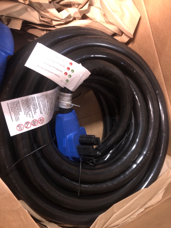 Photo 2 of 50 Amp 36 Feet RV Power Extension Cord with Polarity LED Light, STW 6/3 + 8/1 Generator Cord,NEMA 14-50P to NEMA SS2-50R Locking Connector, Heavy Duty PVC Jacket, Easy Grip Handle Blue 36FT