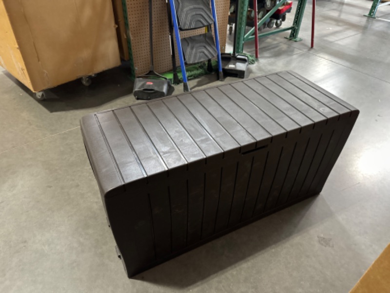 Photo 1 of ***NONREFUNDABLE - NOT FUNCTIONAL - FOR PARTS ONLY - SEE COMMENTS***
Keter Marvel Plus 71 Gallon Resin Outdoor Storage Box for Patio Furniture Cushion Storage, Brown Brown Storage Box, 45. 9 in. W x 17. 4 in. D x 22. 2 in. H