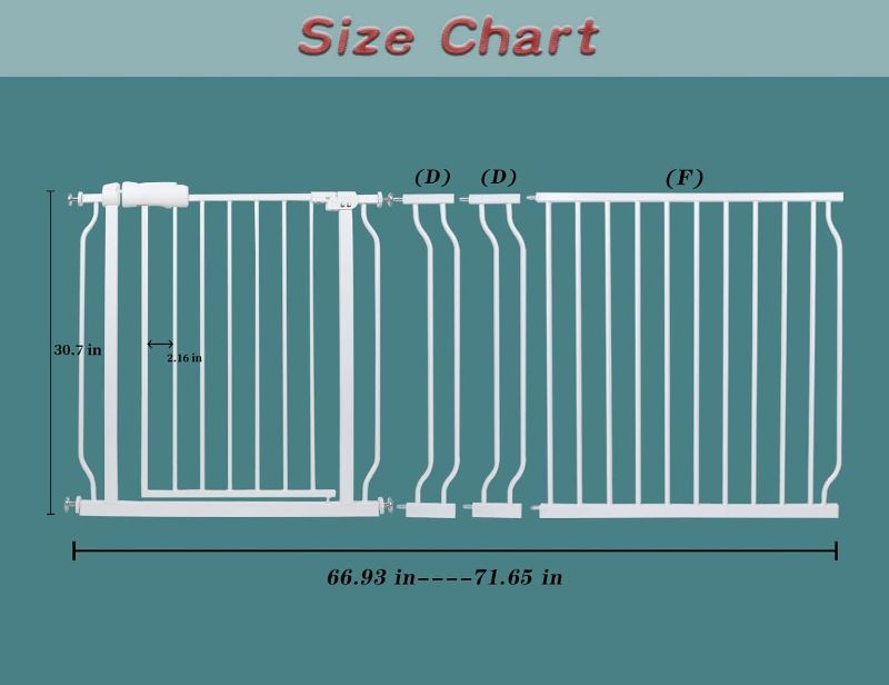 Photo 1 of Extra Wide Baby Gate Tension Indoor Safety Gates White Metal Large Pressure Mounted Pet Gate Walk Through Long Safety Dog Gate for The House Doorways Stairs (66.93"-71.65"/170-182CM, White)