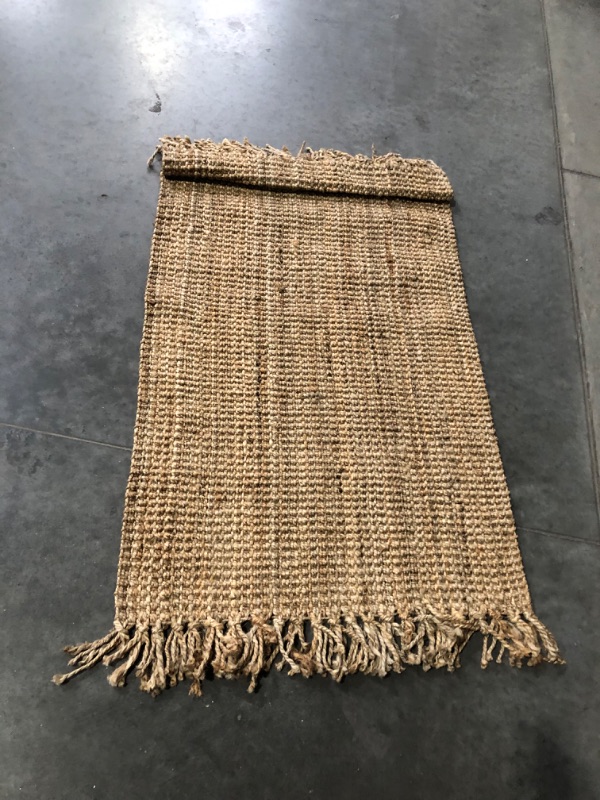 Photo 3 of ***USED - DIRTY - NO PACKAGING***
Hand Woven Chunky Jute with Fringe Area-Rug, Bohemian, for Bedroom, Kitchen, Living Room,3 X 5,Natural