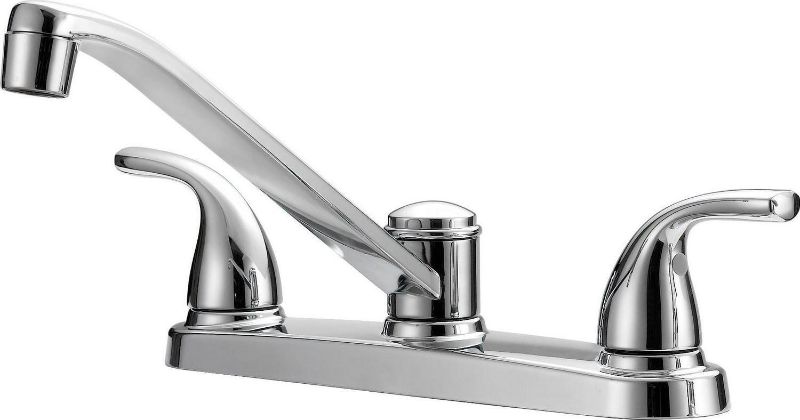 Photo 1 of Dover Chrome Double Handle Low-arc Kitchen Faucet with Deck Plate, Kitchen &
