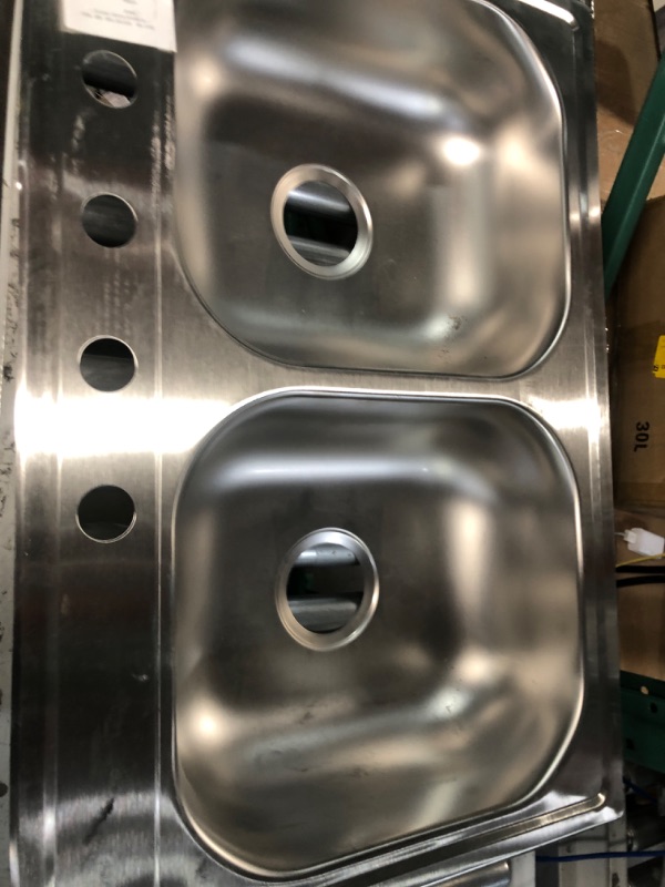 Photo 1 of Elkay D233194 Dayton Equal Double Bowl Drop-in Stainless Steel Sink 33 x 19 x 6.5 4 Faucet Holes Sink Only