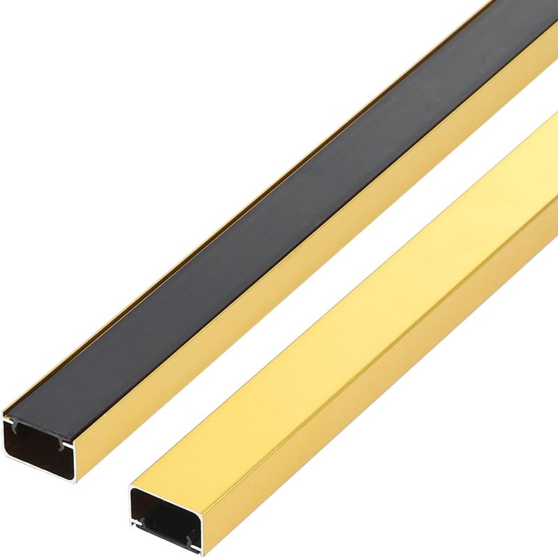 Photo 1 of ATNEDCVH Aluminium Alloy U Shape Edge Trim Strip Decoration Profiles with Base, Metal Cable Raceway Cord Protector Hider Condenser Concealer Decor Edging Strips (3 × L39.37in) L118in × W1.38in × H0.47in Glossy Gold