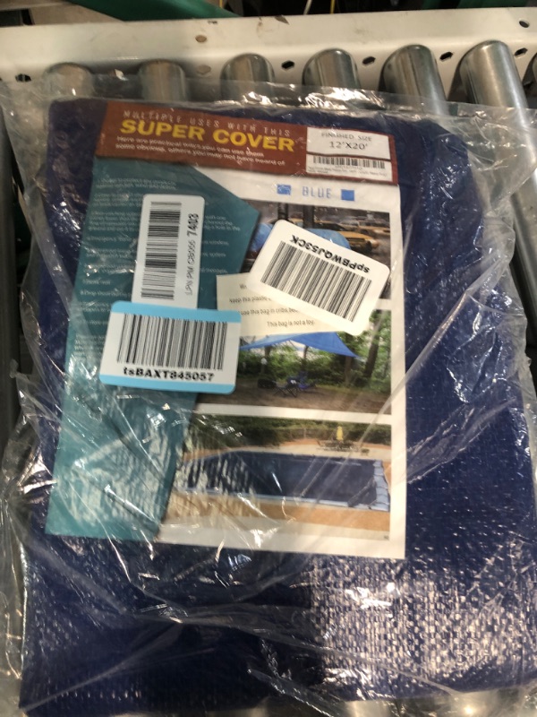 Photo 2 of (Similar to Stock Photo) Finished Size 12x20 Feet Blue Poly Tarp 5 Mil Thick, Multipurpose Protective Cover for Camping, Tent, Boat, RV, Car