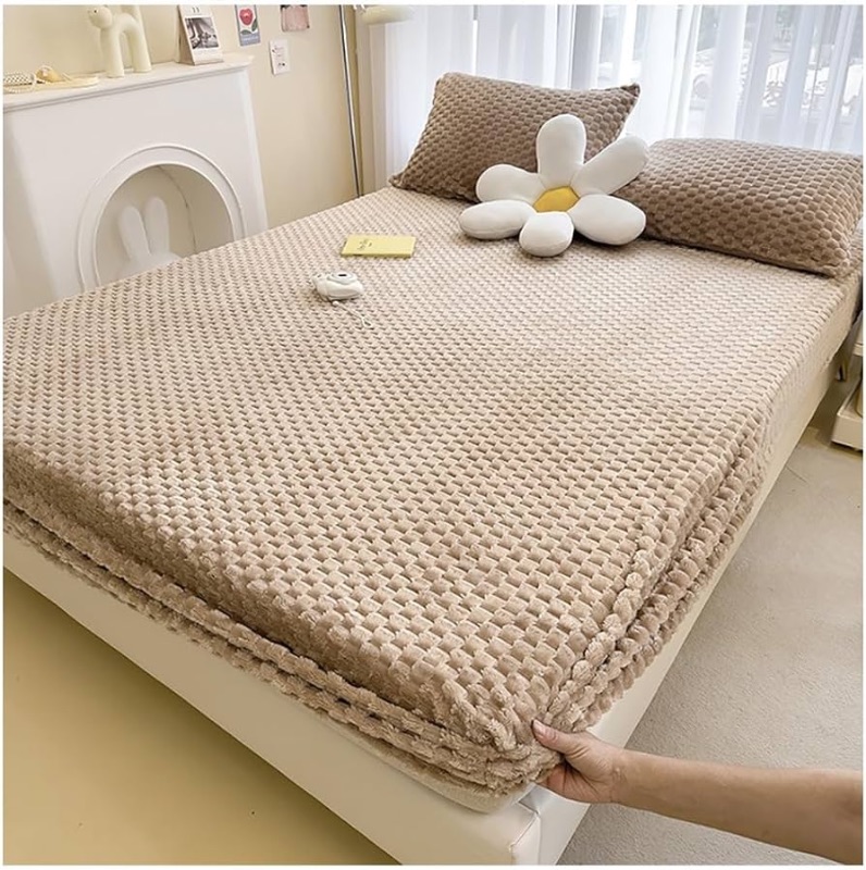 Photo 1 of **SIZE UNKNOWN** Stock photo for reference, Beige Checkered Bedsheet 