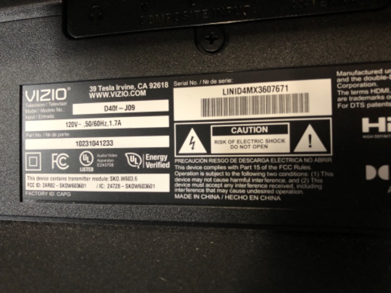 Photo 4 of *minor damage meaning needs cleaned** missing remote and stand**
VIZIO 40-inch D-Series Full HD 1080p Smart TV with Apple AirPlay and Chromecast Built-in, Alexa Compatibility, D40f-J09, 2022 Model 40 in 1080p Bezel