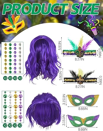 Photo 1 of 2 Sets Purple Wigs Accessories Set