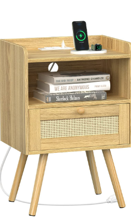 Photo 1 of **READ NOTES, MISSING PART**
SUPERJARE Nightstand Set of 2, Rattan Nightstands with Charging Station & PE Rattan Decor Drawer, Bed Side Tables with Solid Wood Feet, End Table, Night Stands, for Bedroom, Dorm - Natural