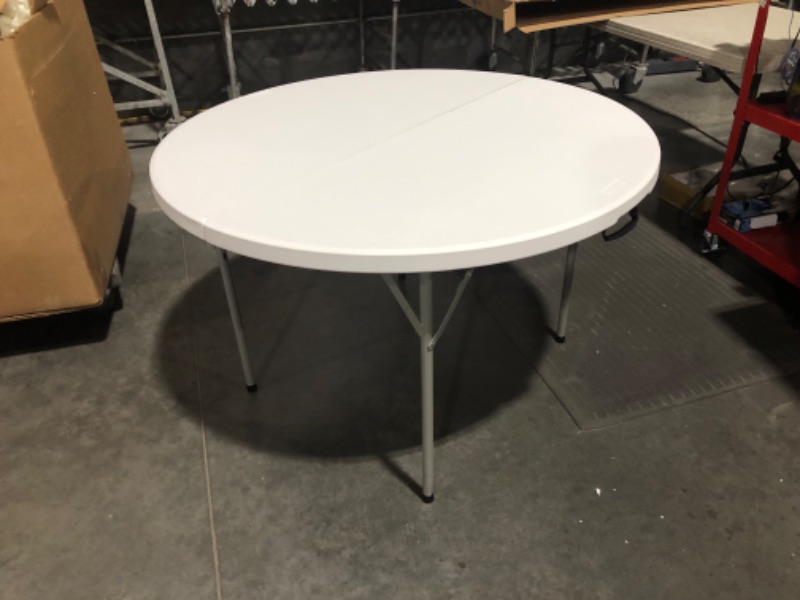 Photo 6 of ***USED - DAMAGED - DENTED - SEE PICTURES***
VINGLI 48" Round Bi-Folding Commercial Table, 4 Feet Portable Plastic Dining Card Table for Kitchen or Outdoor Party Wedding Event, 1-Pack