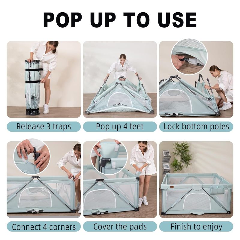 Photo 4 of (READ FULL POST) Foldable Baby Playpen, iTiLike Large Playard w (Mint Green 47*63 Inch)