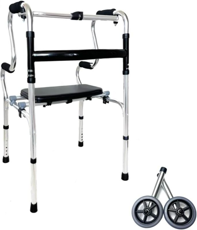 Photo 1 of ***USED - LIKELY MISSING PARTS - UNABLE TO VERIFY FUNCTIONALITY***
Folding Walker for Seniors with Detachable Seat, Lightweight Standard Walker with 5" Wheels 350lbs Capacity, Walking Mobility Aid for Senior, Disabled, Limited Mobility