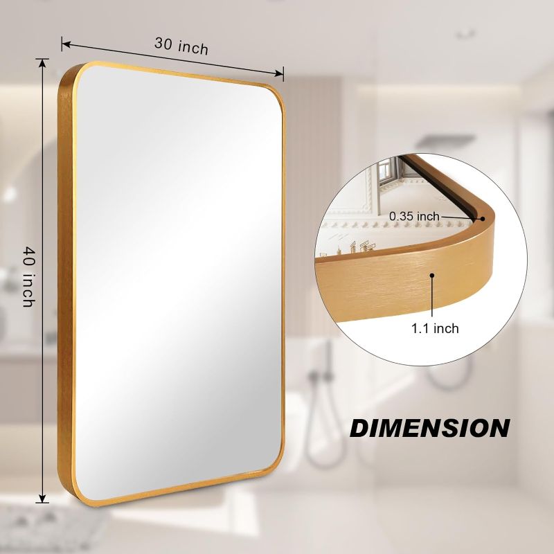 Photo 3 of (READ FULL POST) 40 x 30 Inch Gold Bathroom Vanity Mirror,Rectangle Wall Mirror for Bathroom, Aluminum Frame 30"x40"Bathroom Mirrors,Wall-Mounted Mirrors,Hangs Horizontally or Vertically
