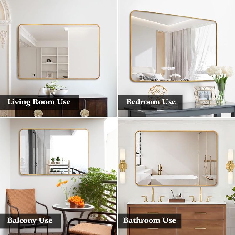 Photo 4 of (READ FULL POST) 40 x 30 Inch Gold Bathroom Vanity Mirror,Rectangle Wall Mirror for Bathroom, Aluminum Frame 30"x40"Bathroom Mirrors,Wall-Mounted Mirrors,Hangs Horizontally or Vertically
