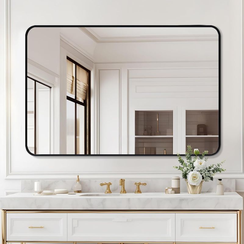 Photo 1 of (READ FULL POST) 30x40 Inch Mirror for Bathroom,Black Wall-Mounted Bathroom Mirror with Metal Frame,Rounded Corner Rectangular Bathroom Vanity Mirror(Horizontal/Vertical)
