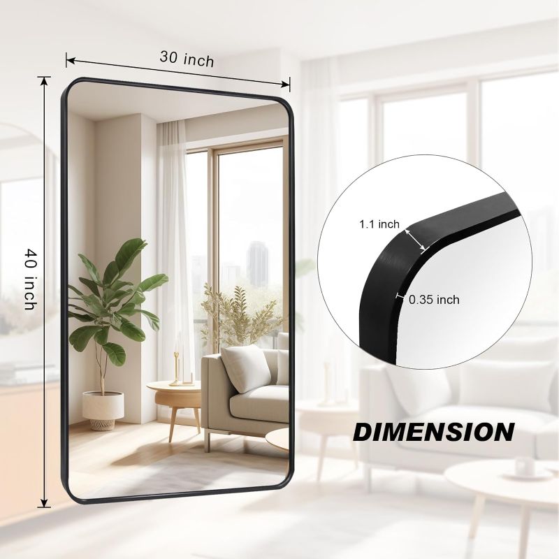 Photo 4 of (READ FULL POST) 30x40 Inch Mirror for Bathroom,Black Wall-Mounted Bathroom Mirror with Metal Frame,Rounded Corner Rectangular Bathroom Vanity Mirror(Horizontal/Vertical)
