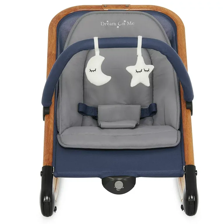 Photo 1 of Dream on Me Rock with me 2-in-1 Rocker and Stationary Seat | Compact Portable Infant Rocker with Removable Toys Bar & Hanging Toys in Black & Grey