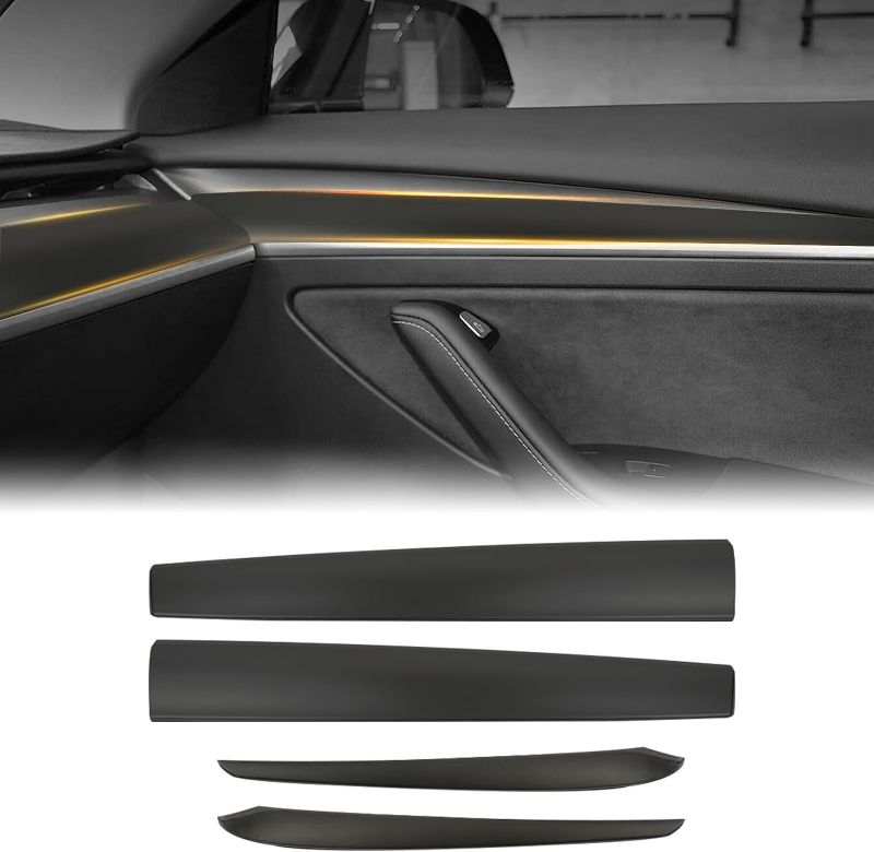 Photo 1 of Model 3 Model Y Dashboard Cover and Door Trim Panel Glossy Carbon Fiber Pattern Dash Trim Compatible with 2023 Tesla Model Y Model 3 Interior Decoration Wrap Kit