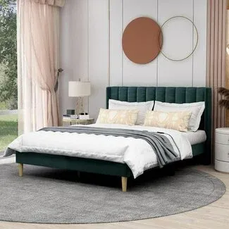 Photo 1 of ***NOT REFUNDABLE - NOT FUNCTIONAL - FOR PARTS ONLY - SEE COMMENTS***
AGARTT Upholstered Platform Bed Frame King Size with Headboard and Footboard/Wooden Slats Support/No Box Spring Needed/Easy Assembly,Ink Green Velvet