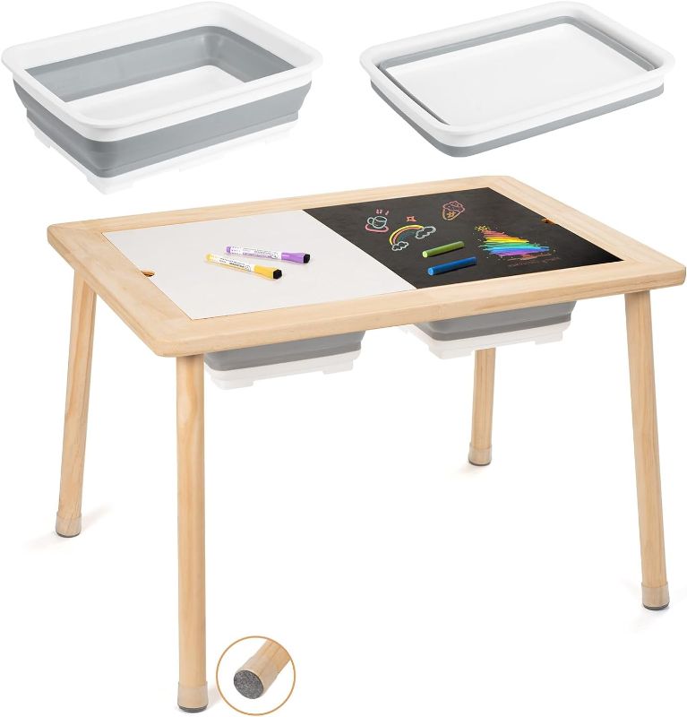 Photo 1 of *STOCK IMG AS REF* Wooden Sensory Table with 2 Bins for Toddlers 1-5, 3-Level Height Adjustable Kids Sensory Table 