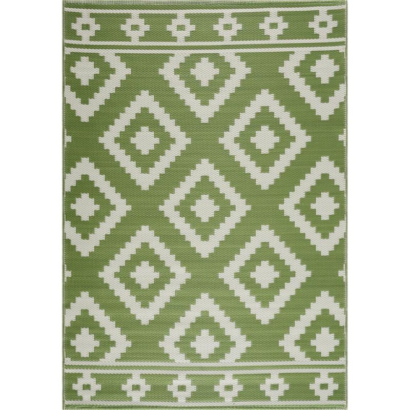 Photo 1 of ***USED - DIRTY - NO PACKAGING***
PLAYA RUG Reversible Indoor/Outdoor 100% Recycled Plastic Floor Mat/Rug - Weather, Water, Stain, Fade and UV Resistant - Milan- Green & Creme (4'x6') 4'X6' Green&crème