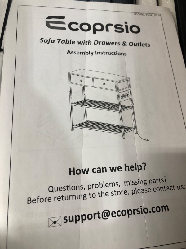 Photo 1 of Ecoprsio Entryway Table with Outlets and USB Ports, Console Table with 2 Drawers, Sofa Table Narrow Long with Storage Shelves for Living Room, Couch, Hallway, Foyer, Kitchen Counter, 32'', Black Black 32-In