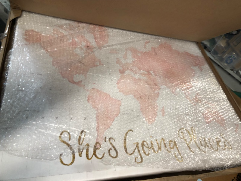 Photo 2 of  She's Going Places Quote Pink Watercolor World Map, 30 x 40